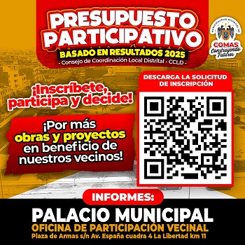 MUNICIPALIDAD DE COMAS LANZA INSCRIPCIÓN VIRTUAL DE AGENTES PARTICIPANTES AL PRESUPUESTO PARTICIPATIVO 2025